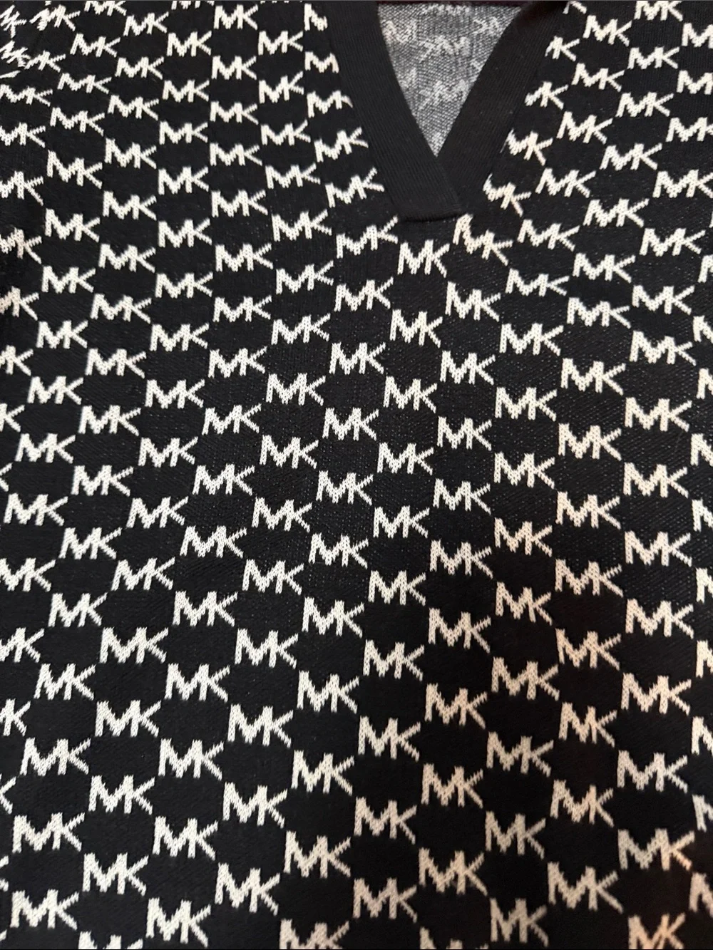 Michael Kors Black & White All-Over MK Logo Polo